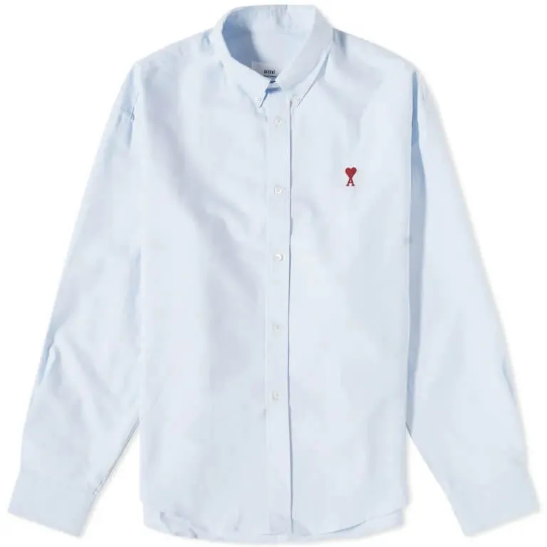 Ami Paris Button Down Logo Shirt, blue