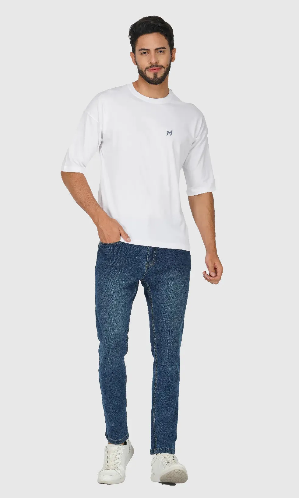 Mebadass Cotton Men's OverSized/Baggy Dropshoulder T-shirts - White