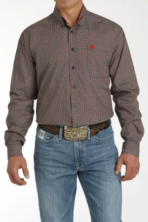 Men's Cinch Charcoal/Red Multi Print Long Sleeve Button Down Shirt