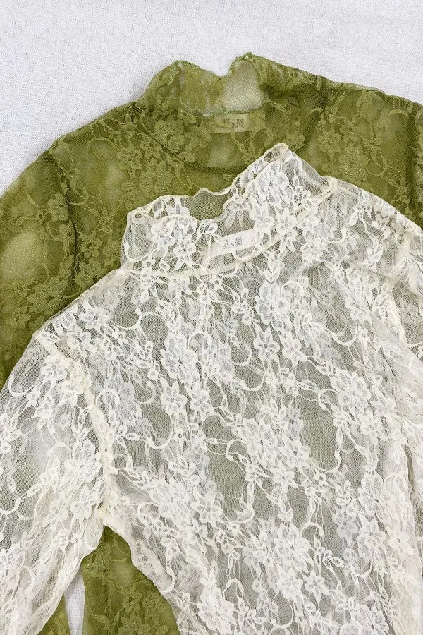 Pretty In Lace Floral Print Lace Long Sleeve Top